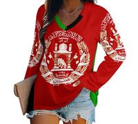 Jumpers for Women Baggy Long Sleeve Pullover Tops 3XL, Afghanistan National Flagv Neck Jumper Comfortable and Breathable, National Flag Elements Long Sleeves T-Shirt for Winter Fall Spring