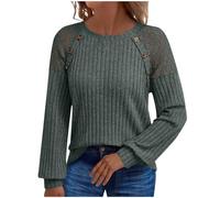 Jumpers for Women Long Sleeve Tops Fall Elegant Jumper for Womens Tunic Pullover Crew Neck Slim Fit Lace Hollow Out Knitted Sweaters Soft Trendy Vacation Outfits Workwear Activewear Army Green