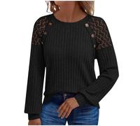 Jumpers for Women Long Sleeve Tops Fall Elegant Jumper for Womens Tunic Pullover Crew Neck Slim Fit Lace Hollow Out Knitted Sweaters Soft Trendy Vacation Outfits Workwear Activewear Black
