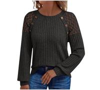 Jumpers for Women Long Sleeve Tops Fall Elegant Jumper for Womens Tunic Pullover Crew Neck Slim Fit Lace Hollow Out Knitted Sweaters Soft Trendy Vacation Outfits Workwear Activewear Dark Gray