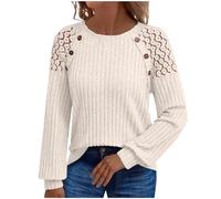 Jumpers for Women Long Sleeve Tops Fall Elegant Jumper for Womens Tunic Pullover Crew Neck Slim Fit Lace Hollow Out Knitted Sweaters Soft Trendy Vacation Outfits Workwear Activewear Beige