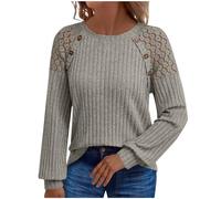 Jumpers for Women Long Sleeve Tops Fall Elegant Jumper for Womens Tunic Pullover Crew Neck Slim Fit Lace Hollow Out Knitted Sweaters Soft Trendy Vacation Outfits Workwear Activewear Gray