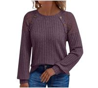 Jumpers for Women Long Sleeve Tops Fall Elegant Jumper for Womens Tunic Pullover Crew Neck Slim Fit Lace Hollow Out Knitted Sweaters Soft Trendy Vacation Outfits Workwear Activewear Purple