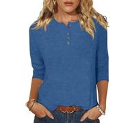 Jumpers for Women UK 3/4 Sleeve Plain Tops Button Henley Shirts Loose Crewneck Pullover Womens Sweatshirts Fall Winter Basic Undershirt Plus Size Sports Gym Home Causal Blouses