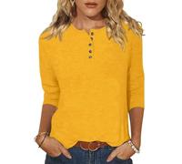 Jumpers for Women UK 3/4 Sleeve Plain Tops Button Henley Shirts Loose Crewneck Pullover Womens Sweatshirts Fall Winter Basic Undershirt Plus Size Sports Gym Home Causal Blouses