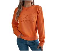 Jumpers for Women UK Cable Knit Jumper Halloween Hollow Crochet Sweaters Lightweight Knitting Sweater Plain Round Neck Long Sleeve Sweatshirts Loose Fit Pullover Top Ladies Knitwear Tunic