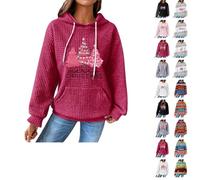 Jumpers for Women UK Christmas Hoodies For Women Funny Xmas Tree & Xmas Print - Cozy Oversized Fleece Hooded Pullover with Pocket, Soft Long Sleeve Christmas Top