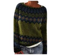 Jumpers for Women UK Christmas Vintage Fairisle Norwegian Sweaters Fall Winter Crewneck Long Sleeve Knitted Pullover Isle Printed Casual Comfy Sweatshirts Oversized Ladies Lightweight Tunic Festival