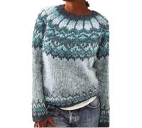 Jumpers for Women UK Christmas Vintage Fairisle Norwegian Sweaters Fall Winter Crewneck Long Sleeve Knitted Pullover Isle Printed Casual Comfy Sweatshirts Oversized Ladies Lightweight Tunic Festival