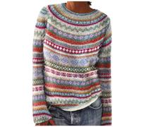 Jumpers for Women UK Christmas Vintage Fairisle Norwegian Sweaters Fall Winter Crewneck Long Sleeve Knitted Pullover Isle Printed Casual Comfy Sweatshirts Oversized Ladies Lightweight Tunic Festival