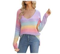 Jumpers for Women UK Clearance 2024,Rainbow Sweater for Women V Neck Knit Tops Low High Pullover Tunic Tops Palin V Neck Tee Shirts Knit Sweatshirts Longline Tops Undershirt Winter Tops