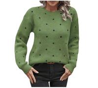 Jumpers for Women UK Crew Neck Polka Dot Long Sleeve Knitted Tops Ladies Casual Elegant Jumper Comfy Soft Pullover Sweaters Autumn Winter Clothing Women's Fashion Green Plus Size 16-18
