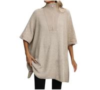 Jumpers for Women UK Knit Cotton Longline Half Zip Sweatshirts Plus Size Plain Pullover 3/4 Sleeve Tops Loose Fall Winter Undershirt Womens Blouses Sports Home Gym Casual Wear