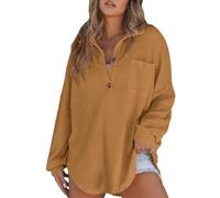 Jumpers for Women UK Knit Tunic Tops for Women UK Oversized Solid Color Button T Shirts With Pocket Classic Loose Fit Long Sleeve Pullover Blouse My Orders Warehouse Deals Clearance
