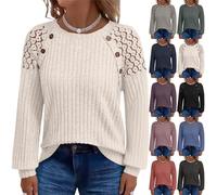 Jumpers For Women UK Lace Raglan Button Sides Knitted Sweaters Oversized Long Sleeve Crewneck Sweater Ribbed Knit Pullover Jumper Tunic Tops Autumn Winter Warm Sweatshirt Solid Casual Fall Clothing