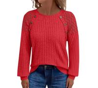 Jumpers for Women UK Lace Raglan Button Sides Knitted Sweaters Oversized Long Sleeve Crewneck Sweater Ribbed Knit Pullover Jumper Tunic Tops Autumn Winter Warm Sweatshirt Solid Casual Fall Clothing