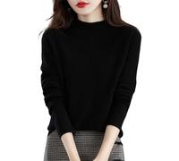 Jumpers for Women UK Ladies Lightweight Faux Wool Knit Jumpers Casual Crew Neck Cashmere Sweater Pullover Knitwear Long Sleeve Tops Women 30th Birthday Gifts for Women,Black,M,U396K