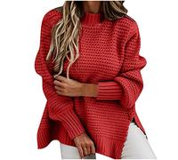 Jumpers for Women UK Ladies Long Sleeve Tops Side Split Baggy Jumpers Womens Crochet Knitted Tunic Tops Sweaters for Women to Wear with Leggings Plus Size Autumn Clothes