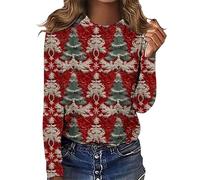 Jumpers for Women Uk Ladies Santa Claus Xmas Tree Snowman Printed Jumper Long Sleeve Pullover Crew Neck Sweater Funny Blouse Winter Sweatshirt Plus Size Red Xl