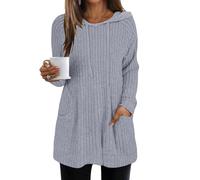 Jumpers for Women UK Lightweight Hooded Women's Pullover Sweaters Winter Warm Fleece Knitted Jumpers with Pockets Drawstring Long Sleeves Oversized Hoodie Solid Color Loose Fit Cashmere Sweaters