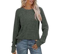 Jumpers for Women UK Lightweight Soft Rib Knit Tops Basic Slim Fit Stretch Y2K T Shirts Spring Clothes Round Neck Long Sleeve Tshirts Cotton Basic Going Out Tops Pullover Streetwear Green