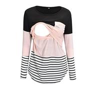 Jumpers for Women UK Long Sleeve Breastfeeding T-Shirt Round Neck Stripe Patchwork Pregnant Nursing Blouse Breast Feeding Pregnant Tops T-Shirt Pregnancy Clothes