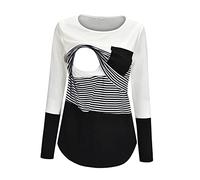 Jumpers for Women UK Long Sleeve Breastfeeding T-Shirt Round Neck Stripe Patchwork Pregnant Nursing Blouse Breast Feeding Pregnant Tops T-Shirt Pregnancy Clothes
