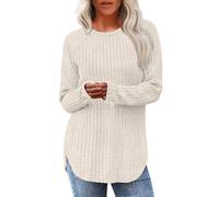 Jumpers for Women UK Long Sleeve Crewneck Loose Fit Pullovrr Lightweight Casual Fashion Elegant Cosy Knit Ladies Sweater Tops Ladies Fluffy Jumper Khaki XL