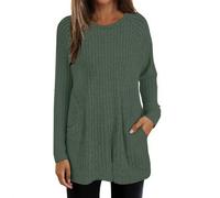 Jumpers for Women UK Loose Fit Rib Knit Lightweight Long Sweater Pullover with Pockets Crew Neck Casual Long Sleeve Tops Shirts for Women Green