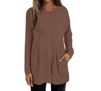 Jumpers for Women UK Loose Fit Rib Knit Lightweight Long Sweater Pullover with Pockets Crew Neck Casual Long Sleeve Tops Shirts for Women Coffee