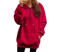 Jumpers for Women UK Oversized Pullover Hoodies Basic Plain Hoody Baggy Lounge Long Sleeve 1/4 Zip Sweatshirt Casual Pockets Hooded Sweat Tops Autumn Winter Ladies Jumpers Preppy Clothes Red Hoodie
