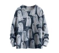 Jumpers for Women UK Plus Size Knitwear Funny Halloween Ghost Printed Women's Sweatshirt Tunic Pullover Ribbed Knitted Sweater Oversized Pullover Long Sleeve Tunic Comfy Festival Clothes Navy