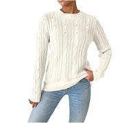 Jumpers for Women UK Sale Clearance Ladies Ribbed Jumpers Long Sleeve Jumper Casual Solid Lapel Crew Neck Knit Sweaters Lightweight Pullover Tops Sweaters for Women Casual Top Ribbed Blouses White