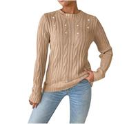 Jumpers for Women UK Sale Clearance Ladies Ribbed Jumpers Long Sleeve Jumper Casual Solid Lapel Crew Neck Knit Sweaters Lightweight Pullover Tops Sweaters for Women Casual Top Ribbed Blouses Khaki