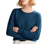 Jumpers for Women UK Solid Color Winter New Knitted Sweater Round Neck Women's Spring and Autumn Winter Long Sleeve Warm Ladies Cashmere Jumpers Navy
