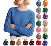 Jumpers for Women UK Solid Color Winter New Knitted Sweater Round Neck Women's Spring and Autumn Winter Long Sleeve Warm Ladies Cashmere Jumpers SkyBlue
