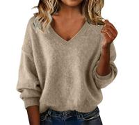 Jumpers For Women Uk Winter Lightweight Sweater Soft Comfortable Long Sleeves Plain Pullover Solid Color Casual V Neck Tops Clothing Winter Warm Ladies Cashmere Jumpers Fashion Slim Fit Fall Outfits
