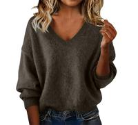 Jumpers For Women Uk Winter Lightweight Sweater Soft Comfortable Long Sleeves Plain Pullover Solid Color Casual V Neck Tops Clothing Winter Warm Ladies Cashmere Jumpers Fashion Slim Fit Fall Outfits
