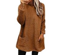 Jumpers for Women UK Winter Solid Color Warm Sweater Casual Crew Neck Long Sleeves Fleece Pullover Sweatshirt Plus Size Loose Coat Ladies Soft Cozy Plush Jumper Outdoor Baggy Blouse(D-Coffee,S)