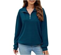 Jumpers for Women UK Womens Basic Fall Winter Jumper Sweaters 1/4 Zip V Neck Long Sleeve Pullover Cosy Oversized Sweaters Women's Sweatshirts Outfits Winter Clothing Warehouse UK Cheap Navy