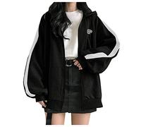 Jumpers for Women UK, Womens Hoodies Zip Up Sweatshirt Loose Oversized Plus Size Cute Grunge Aesthetic Y2K Jumpers for Teen Girls Vintage Baggy Jacket(Black #1, L)