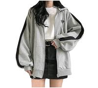 Jumpers for Women UK, Womens Hoodies Zip Up Sweatshirt Loose Oversized Plus Size Cute Grunge Aesthetic Y2K Jumpers for Teen Girls Vintage Baggy Jacket(Grey #3, S)