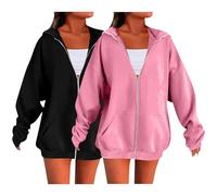 Jumpers for Women Uk Women'S Zip Up Trendy 2pc Long Sleeve Hoodies Loose Fit Casual Sweatshirts with Pockets Autumn Winter Comfortable Soft Warm Jumpers Fashion Minimalist Style Hoodies