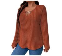 Jumpers for Women Warm, Women's Plus Size V-Neck Long Sleeve Pullover Sweater Lightweight Knit Casual Loose Fit Winter Top