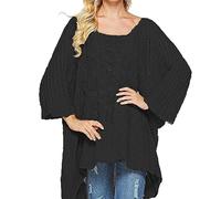 Jumpers for Women Women's Autumn and Winter Knitwear Round Neck Loose Version Shawl Cape Suitable for Holiday Travel to Participate in The Party Lohas Time Long Loose Sweater Sale Clearance Black