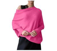 Jumpers for Women Wool Blend Long Sleeve Pullover Chunky Knit Off The Shoulder Ribbed Sweater Curve Hem Ladies Side Split Cashmere Plain Knitted Soft Warm Winter Spring Knitwear, One Size