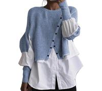 Jumpers Women Women's Autumn and Winter New Layered Pullover Spliced Two Knitted Sweater Shirt Christmas Jumpers for Women UK Funny Deals Daily Essentials Autumn Winter Christmas Knitted Sweater Women