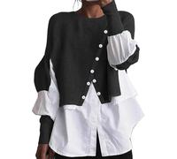 Jumpers Women Women's Autumn and Winter New Layered Pullover Spliced Two Knitted Sweater Shirt Christmas Jumpers for Women UK Funny Deals Daily Essentials Autumn Winter Christmas Knitted Sweater Women