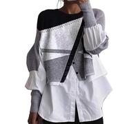 Jumpers Women Women's Autumn and Winter New Layered Pullover Spliced Two Knitted Sweater Shirt Christmas Jumpers for Women UK Funny Deals Daily Essentials Autumn Winter Christmas Knitted Sweater Women