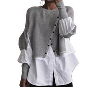Jumpers Women Women's Autumn and Winter New Layered Pullover Spliced Two Knitted Sweater Shirt Christmas Jumpers for Women UK Funny Deals Daily Essentials Autumn Winter Christmas Knitted Sweater Women